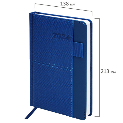 Ежедневник датированный 2024 А5 138х213 мм BRAUBERG "Pocket", под кожу, карман, держатель для ручки, синий, 114989 фото 5
