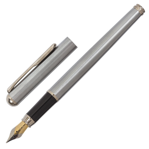 Ручка подарочная перьевая BRAUBERG "Larghetto", корпус серебристый, линия письма 0,25 мм, синяя фото 3