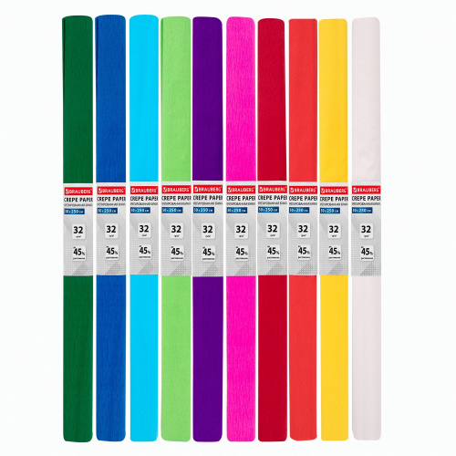 Набор гофрированной (креповой) бумаги BRAUBERG, 32 г/м2, 10 рулонов, 50х250 см, яркие цвета фото 5