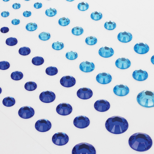 Стразы самоклеящиеся ОСТРОВ СОКРОВИЩ "Круглые", 6-15 мм, 80 штук, синие и голубые, на подложке фото 4