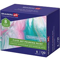 Краски акриловые для техники BRAUBERG ART "Флюид Арт", 8 цветов, 120 мл, пастельные тона