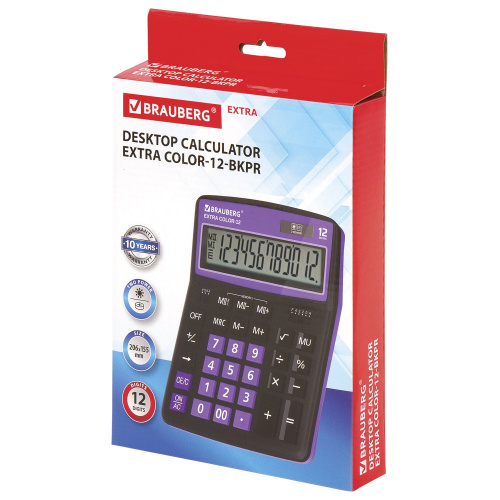 Калькулятор настольный BRAUBERG, 206x155 мм,12 разрядов, двойное питание, черно-фиолетовый фото 8