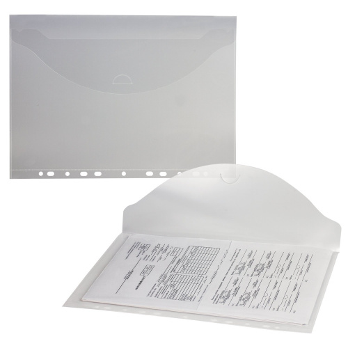 Папка-конверт с перфорацией BRAUBERG, А4, 10 шт., 0,15 мм, до 50 листов, прозрачная фото 3