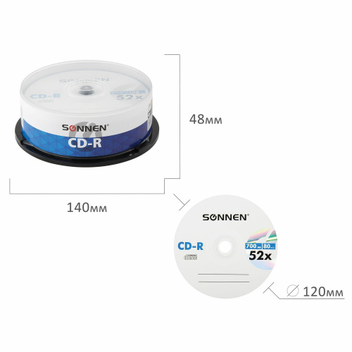 Диски CD-R SONNEN, 700 Mb, 52x, 25 шт. фото 8