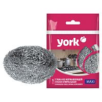Губка YORK, XL, 8х8х4 см, для посуды металлическая, средняя, спиральная, 27 г, нержавеющая сталь