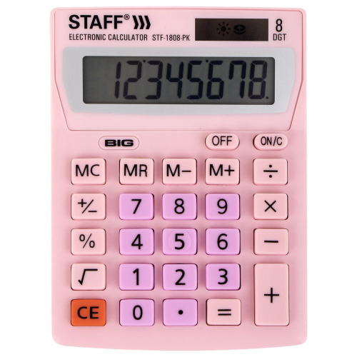Калькулятор настольный STAFF, 140х105 мм, 8 разрядов, двойное питание, розовый фото 8