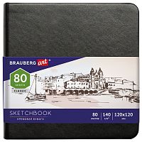 Скетчбук BRAUBERG ART CLASSIC, черный, слоновая кость 140 г/м2 120х120 мм, 80 л., резинка