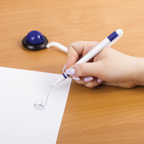 Ручка шариковая настольная BRAUBERG "Стенд-Пен", корпус белый/синий, линия письма 0,5 мм, синяя фото 4