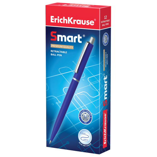 Ручка шариковая автоматическая ERICH KRAUSE "Smart", синяя, узел 0,7 мм, линия 0,35 мм фото 2