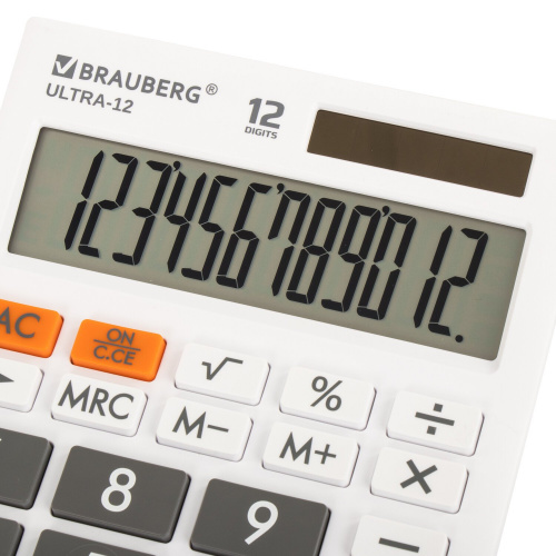 Калькулятор настольный BRAUBERG, 192x143 мм, 12 разрядов, двойное питание, белый фото 5