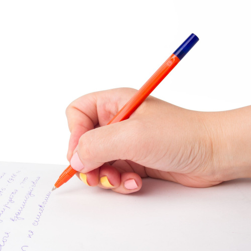 Ручка шариковая масляная STAFF "Flare", корпус оранжевый, линия письма 0,7 мм, синяя фото 8