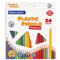 Карандаши цветные пластиковые BRAUBERG PREMIUM, 24 цвета, трехгранные, грифель мягкий 3 мм