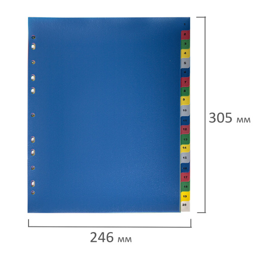 Разделитель пластиковый широкий BRAUBERG, А4+, 20 листов, цифровой 1-20, оглавление, цветной фото 7
