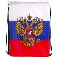 Сумка-мешок на завязках BRAUBERG "Триколор РФ", 32х42 см, с гербом РФ