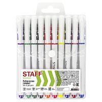 Ручки гелевые с грипом STAFF "Manager", 10 цветов, корпус белый, линия письма 0,35 мм