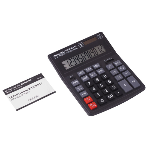 Калькулятор настольный ОФИСМАГ, 200x154 мм, 12 разрядов, двойное питание, черный фото 3