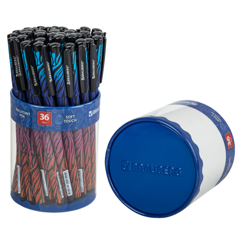 Ручка шариковая BRAUBERG SOFT TOUCH GRIP "NEON ZEBRA", мягкое покрытие, узел 0,7 мм, синяя фото 6