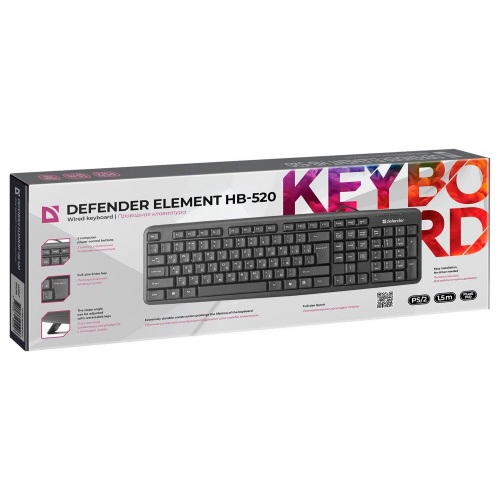 Клавиатура проводная DEFENDER Element HB-520, разъем PS/2, 104 клавиши, 3 доп. клавиши, черная фото 3