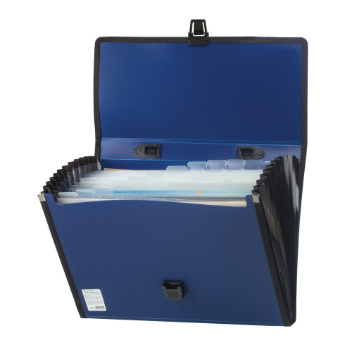 Папка-портфель пластиковая BRAUBERG "ДИПЛОМАТ", А4, 13 отделений, фактура бисер, синяя фото 2