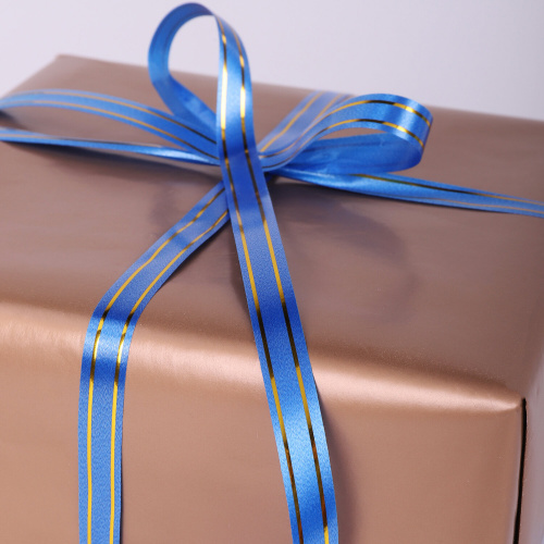 Лента упаковочная декоративная для подарков ЗОЛОТАЯ СКАЗКА, золотые полосы, 12 мм х 45 м, синяя фото 5