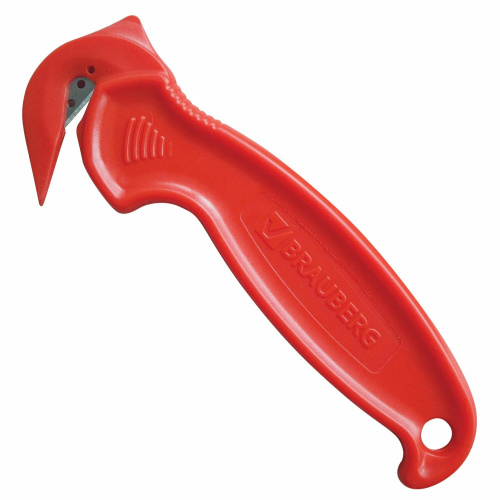 Нож складской безопасный BRAUBERG "Logistic", для вскрытия упаковочных материалов, красный, блистер фото 4