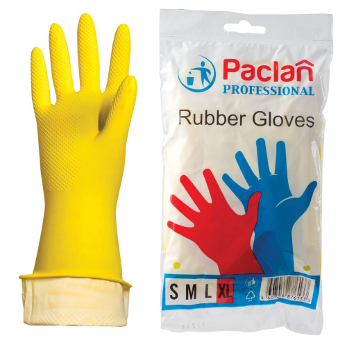 Перчатки хозяйственные латексные PACLAN Professional, х/б напыление, размер XL, желтые