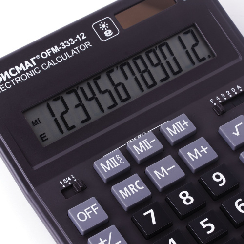 Калькулятор настольный ОФИСМАГ, 200x154 мм, 12 разрядов, двойное питание, черный фото 4