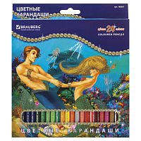 Карандаши цветные BRAUBERG "Морские легенды", 24 цвета, заточенные, картонная упаковка