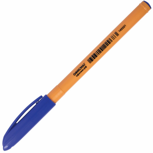 Ручка шариковая масляная ОФИСМАГ, СИНЯЯ, корпус оранжевый, узел 0,7 мм, линия письма 0,35 мм фото 8