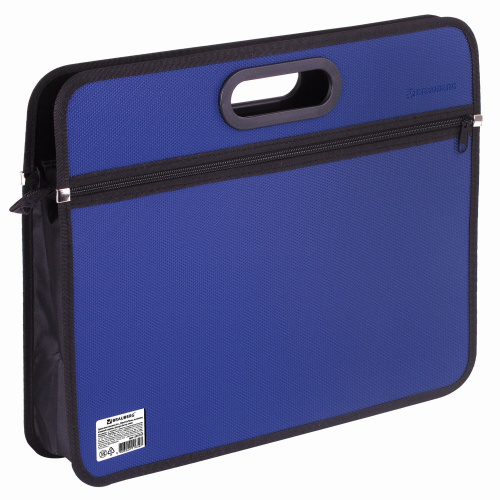 Сумка пластиковая BRAUBERG, А4+, на молнии, внешний карман, фактура бисер, синяя фото 6