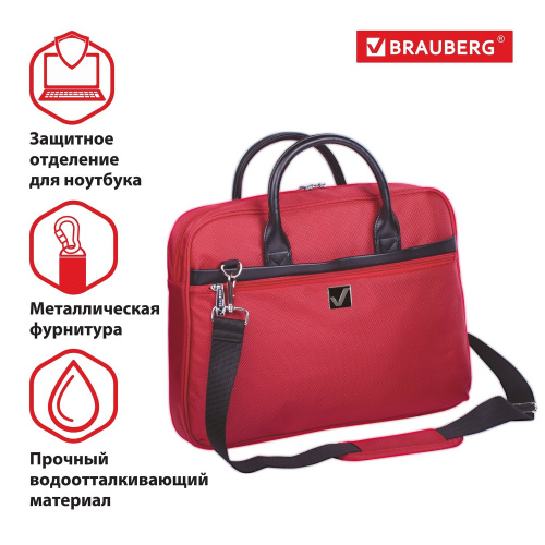 Сумка деловая BRAUBERG "Dialog", 40х30х7 см, с отделением для ноутбука 15,6", 3 кармана, красная фото 10