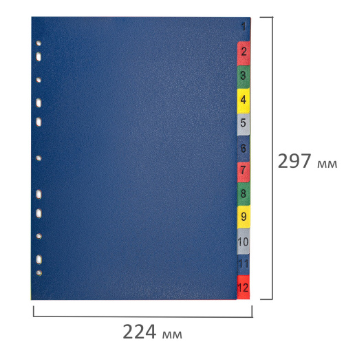 Разделитель пластиковый BRAUBERG, А4, 12 листов, цифровой 1-12, оглавление, цветной фото 6