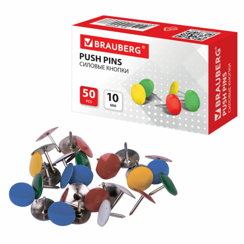 Кнопки канцелярские BRAUBERG, металлические, цветные, 10 мм, 50 шт., в картонной коробке фото 5