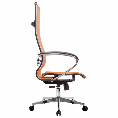 Кресло офисное МЕТТА "К-7" хром, прочная сетка, сиденье и спинка регулируемые, оранжевое. фото 9