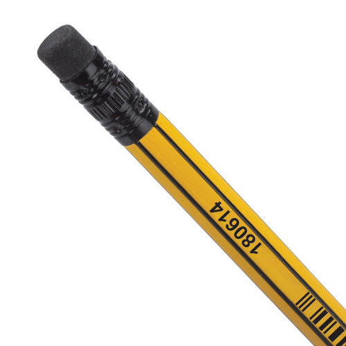 Карандаш чернографитный BRAUBERG, 1 шт., НВ, с резинкой, корпус желтый с черными полосами фото 8