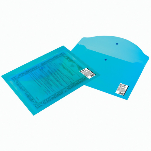 Папка-конверт с кнопкой STAFF, А4, 0,15 мм, до 100 листов, прозрачная, синяя фото 7