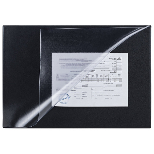 Коврик-подкладка настольный для письма BRAUBERG, 590х380 мм, с прозрачным карманом, черный фото 2