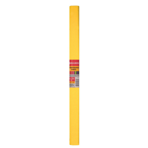 Бумага гофрированная (креповая) BRAUBERG, 32 г/м2, желтая, 50х250 см, в рулоне фото 2