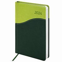 Ежедневник датированный 2024 А5 138x213 мм, BRAUBERG "Bond", под кожу, зеленый/салатовый