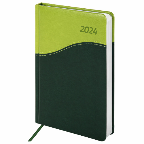 Ежедневник датированный 2024 А5 138x213 мм, BRAUBERG "Bond", под кожу, зеленый/салатовый