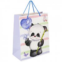 Пакет подарочный 26,5x12,7x33 см ЗОЛОТАЯ СКАЗКА "Lovely Panda", глиттер, белый с голубым