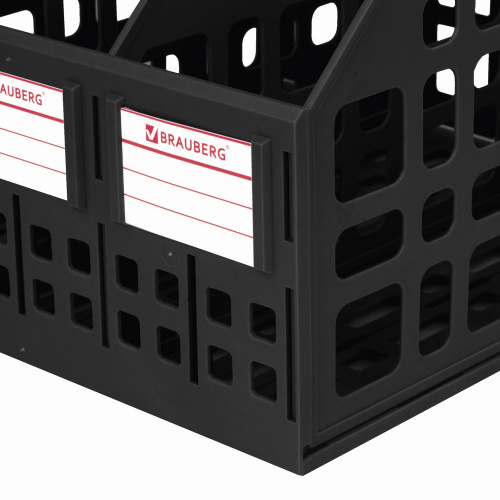 Лоток вертикальный для бумаг BRAUBERG "MAXI Plus", 240 мм, 3 отделения, сетчатый, сборный, черный фото 4