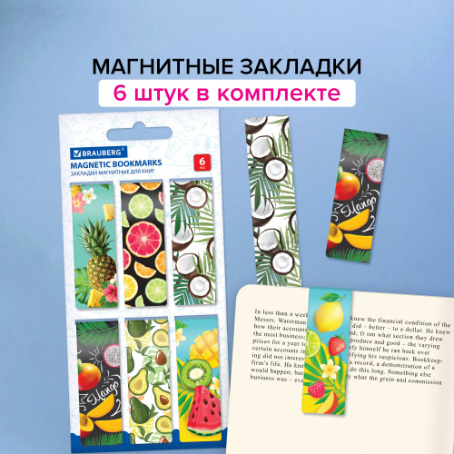 Закладки для книг BRAUBERG "FRUITS", 6 шт., 60x20 мм, магнитные фото 5