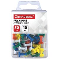 Силовые кнопки-гвоздики BRAUBERG, цветные, 50 шт., в пластиковой коробке