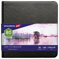 Скетчбук BRAUBERG ART CLASSIC, белая бумага 140 г/м2 120х120 мм, 80 л., черный