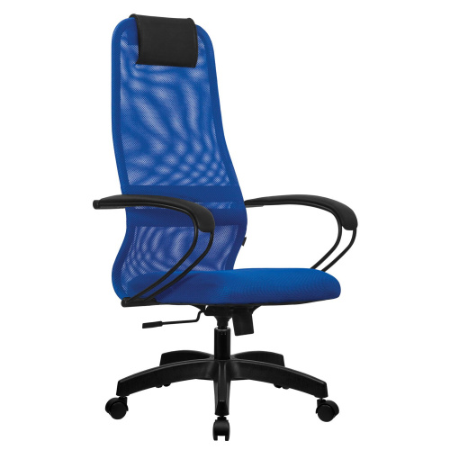 Кресло офисное МЕТТА "SU-B-8" пластик, ткань-сетка, сиденье мягкое, синее фото 8