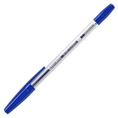 Ручка шариковая BRAUBERG "M-500 CLASSIC", корпус прозрачный, линия письма 0,35 мм, синяя фото 8