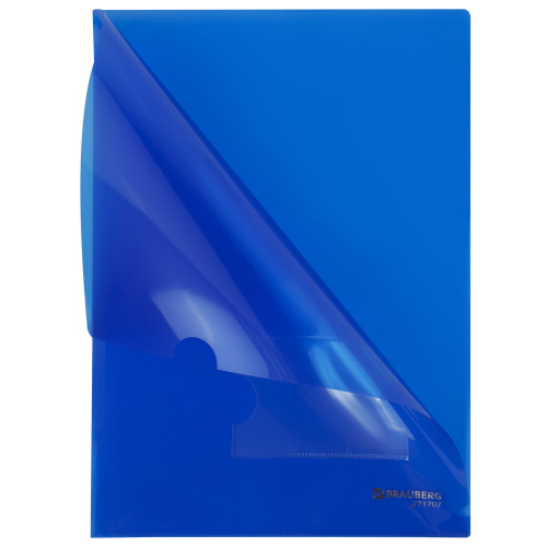 Папка-уголок с карманом для визитки А4, синяя, 0,18 мм, BRAUBERG EXTRA, 271707 фото 4