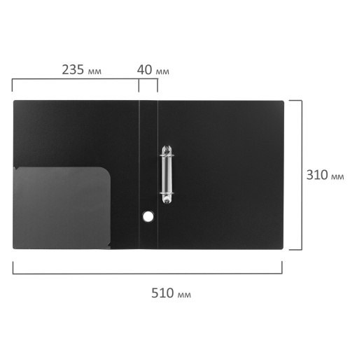 Папка на 2 кольцах BRAUBERG "Стандарт", 40 мм, до 300 листов, 0,9 мм, черная фото 2
