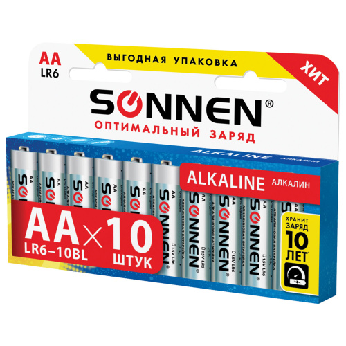 Батарейки SONNEN Alkaline, АА, 10 шт/компл., алкалиновые, пальчиковые фото 8